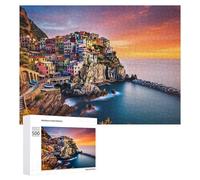 Rompecabezas para Adultos 500 PCS Colorful Coastal Village at Sunset -4 Rompecabezas para Adultos Juguete Decoración De Pared Regalos para Mujeres Gran Regalo para Juegos 500 PCS