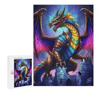 Rompecabezas para Adultos 500 PCS Colorful Dragon on Castle Ruins Rompecabezas para Adultos Juego Práctico Mejora La Memoria Regalos para Amigos Y Familiares 500 PCS