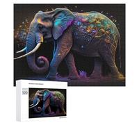 Rompecabezas para Adultos 500 PCS Colorful Elephant with Tree Illustration Rompecabezas para Adolescentes Juego De Ingenio Carrera De Velocidad De Manos Regalos De Cumpleaños Y Únicos 500 PCS