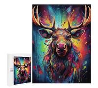 Rompecabezas para Adultos 500 PCS Colorful Moose Portrait Rompecabezas para Adolescentes Juego De Ingenio Carrera De Velocidad De Manos Regalos De Cumpleaños Y Únicos 500 PCS