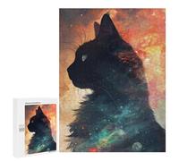 Rompecabezas para Adultos 500 PCS Cosmic Cat Silhouette Rompecabezas para Adultos Juegos Relajantes Mejora La Memoria Cumpleaños Y Navidad 500 PCS