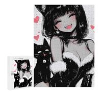 Rompecabezas para Adultos 500 PCS Cute Anime Cat Girl and Black Cat Rompecabezas para Adultos Juego Práctico Mejora La Memoria Regalos para Amigos Y Familiares 500 PCS