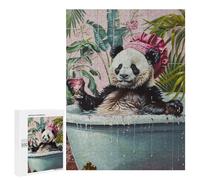 Rompecabezas para Adultos 500 PCS Cute Panda Bath Wine Glass Rompecabezas para Adolescentes Juegos Relajantes Regalos para Mujeres Cumpleaños Y Navidad 500 PCS