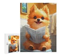 Rompecabezas para Adultos 500 PCS Cute Pomeranian Dog Reading Newspaper Toilet Funny Rompecabezas para Adolescentes Juego De Ingenio Análisis Y Lógica 500 PCS