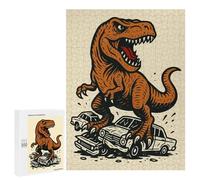 Rompecabezas para Adultos 500 PCS Dinosaur Crushing Cars Illustration Juego De Rompecabezas para Ejercitar La Mente Corte De Precisión Interacción Entre Padres E Hijos 500 PCS