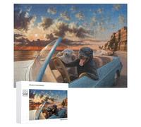 Rompecabezas para Adultos 500 PCS Dogs Enjoying A Coastal Drive at Sunset Rompecabezas para Adultos Juegos Divertidos Pero Regalos Divertidos Y Humorísticos para Amigos Y Familiares 500 PCS