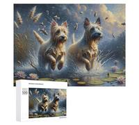 Rompecabezas para Adultos 500 PCS Dogs Playing in Water with Lotus Rompecabezas para Adultos Juego De Ingenio Decoración Perfecta Cumpleaños Y Navidad 500 PCS