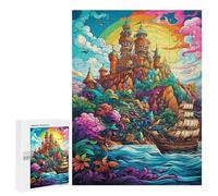 Rompecabezas para Adultos 500 PCS Fantasy Castle by The Sea Rompecabezas para Adultos Juegos Divertidos Pero Regalos Divertidos Y Humorísticos para Amigos Y Familiares 500 PCS