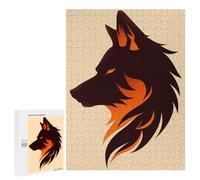 Rompecabezas para Adultos 500 PCS Fierce Wolf Vector Portrait in Fiery Orange Tones Rompecabezas para Adultos Juegos Relajantes Mejora La Memoria Difícil Y Desafiante 500 PCS