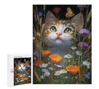 Rompecabezas para Adultos 500 PCS Floral Cat Garden Art Print Rompecabezas para Adultos Desafío Difícil Lista De Deseos con Papá Noel Regalos Y Cumpleaños Únicos 500 PCS