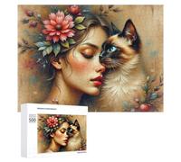 Rompecabezas para Adultos 500 PCS Floral Fantasy Woman with Cat Rompecabezas para Adultos Juguete Decoración De Pared Regalos para Mujeres Gran Regalo para Juegos 500 PCS