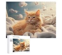 Rompecabezas para Adultos 500 PCS Fluffy Orange Kitten on Soft Blanket Rompecabezas para Adultos Juguete Decoración De Pared Regalos para Mujeres Gran Regalo para Juegos 500 PCS