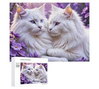 Rompecabezas para Adultos 500 PCS Fluffy White Cats with Purple Flowers Rompecabezas para Adultos Juegos Divertidos Pero Regalos Divertidos Y Humorísticos para Amigos Y Familiares 500 PCS