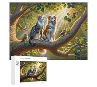 Rompecabezas para Adultos 500 PCS Forest Friends Cat, Dog, Birds Rompecabezas para Adultos Juego De Ingenio Decoración Perfecta Cumpleaños Y Navidad 500 PCS