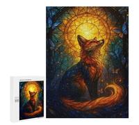 Rompecabezas para Adultos 500 PCS Fox and Butterflies Stained Glass Art Rompecabezas para Adultos Juego De Ingenio Desafío Difícil 500 PCS