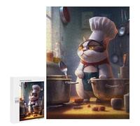 Rompecabezas para Adultos 500 PCS Funny Cat Chef Cook Rompecabezas para Adultos Juegos Relajantes Mejora La Memoria Cumpleaños Y Navidad 500 PCS