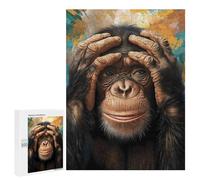 Rompecabezas para Adultos 500 PCS Funny Chimpanzee Portrait Rompecabezas para Adultos Juegos Familiares Alivia El Estrés Regalo De Cumpleaños, Regalos, 500 PCS