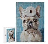 Rompecabezas para Adultos 500 PCS Funny French Bulldog with Toilet Paper-1 Rompecabezas para Adultos Desafío Difícil Ayuda A Ejercitar El Cerebro Juego De Desafío Único 500 PCS