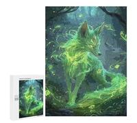 Rompecabezas para Adultos 500 PCS Glowing Green Fox Forest Rompecabezas para Adolescentes Ensamblaje De Patrones Interacción Entre Padres E Hijos Hermoso Juego De Diseño 500 PCS