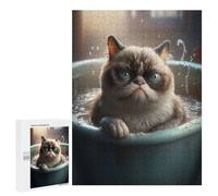 Rompecabezas para Adultos 500 PCS Grumpy Cat Meme Bathtub Rompecabezas para Adolescentes Juegos Relajantes Regalos para Mujeres Cumpleaños Y Navidad 500 PCS