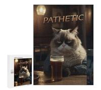 Rompecabezas para Adultos 500 PCS Grumpy Judgmental Beer Cat Rompecabezas para Adultos Juegos Relajantes Mejora La Memoria Cumpleaños Y Navidad 500 PCS