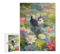 Rompecabezas para Adultos 500 PCS Husky Puppy in Lily Pond Painting Rompecabezas para Adultos Juegos Relajantes Mejora La Memoria Difícil Y Desafiante 500 PCS