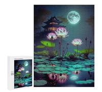 Rompecabezas para Adultos 500 PCS Lanterns, Lotus Flowers, and Moonlit Night Rompecabezas para Adultos Juguete Decoración De Pared Regalos para Mujeres Gran Regalo para Juegos 500 PCS