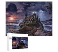 Rompecabezas para Adultos 500 PCS Lighthouse by The Stormy Sea Rompecabezas para Adultos Juego De Ingenio Decoración Perfecta Cumpleaños Y Navidad 500 PCS