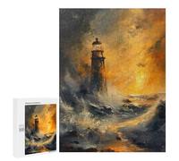 Rompecabezas para Adultos 500 PCS Lighthouse Storm Sunset Rompecabezas para Adultos Juegos Familiares Corte De Precisión Cumpleaños Y Navidad 500 PCS