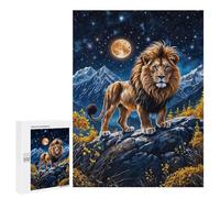 Rompecabezas para Adultos 500 PCS Lion Under Full Moon Rompecabezas para Adultos Juegos Familiares Alivia El Estrés Regalo De Cumpleaños, Regalos, 500 PCS