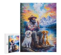 Rompecabezas para Adultos 500 PCS Man with Dogs by The Lake Rompecabezas para Adultos Juegos Relajantes Mejora La Memoria Cumpleaños Y Navidad 500 PCS