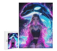Rompecabezas para Adultos 500 PCS Neon Girl with Whale Rompecabezas para Adultos Juegos Relajantes Difícil Regalos para Amigos Y Familiares 500 PCS