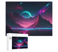 Rompecabezas para Adultos 500 PCS Neon Mountains Under A Cosmic Sky Rompecabezas para Adultos Juegos Divertidos Pero Regalos Divertidos Y Humorísticos para Amigos Y Familiares 500 PCS