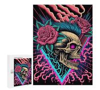 Rompecabezas para Adultos 500 PCS Neon Skull with Roses Rompecabezas para Adultos Juegos Divertidos Pero Regalos Divertidos Y Humorísticos para Amigos Y Familiares 500 PCS
