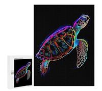 Rompecabezas para Adultos 500 PCS Neon Turtle on Black Background Rompecabezas Juegos Relajantes Análisis Y Lógica Cumpleaños Y Navidad 500 PCS