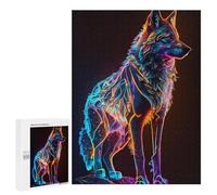 Rompecabezas para Adultos 500 PCS Neon Wolf Artwork Rompecabezas para Adultos Juego De Ingenio Decoración Perfecta Cumpleaños Y Navidad 500 PCS