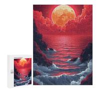 Rompecabezas para Adultos 500 PCS Ocean Sunset with Full Moon Rompecabezas para Adultos Alivia El Estrés Desafíos para Completar Rompecabezas Juegos Familiares 500 PCS