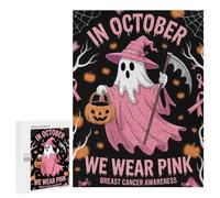 Rompecabezas para Adultos 500 PCS October Breast Cancer Awareness Ghost Rompecabezas para Adolescentes Juego De Ingenio Análisis Y Lógica 500 PCS