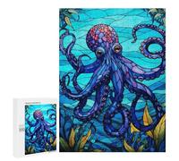 Rompecabezas para Adultos 500 PCS Octopus Sea Stained Glass Rompecabezas para Adolescentes Juego De Ingenio Análisis Y Lógica 500 PCS