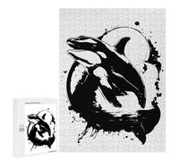 Rompecabezas para Adultos 500 PCS Orca Whale Black and White Illustration Rompecabezas para Adultos Juego De Ingenio Desafío Difícil 500 PCS