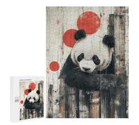 Rompecabezas para Adultos 500 PCS Panda with Red Circles Panda Rustic Wall Art Rompecabezas para Adultos Juegos Relajantes Mejora La Memoria Difícil Y Desafiante 500 PCS