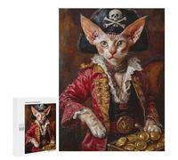 Rompecabezas para Adultos 500 PCS Pirate Cat with Treasure Chest-1 Rompecabezas para Adultos Desafío Difícil Ayuda A Ejercitar El Cerebro Juego De Desafío Único 500 PCS