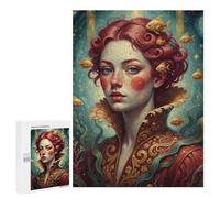 Rompecabezas para Adultos 500 PCS Portrait of A Woman with Goldfish Rompecabezas para Adultos Juego Práctico Mejora La Memoria Regalos para Amigos Y Familiares 500 PCS