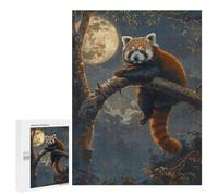 Rompecabezas para Adultos 500 PCS Red Panda Moon Tree Night Rompecabezas para Adultos Juguetes Antiestrés Decoración del Hogar Cumpleaños Y Navidad 500 PCS