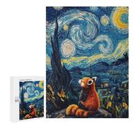 Rompecabezas para Adultos 500 PCS Red Panda Starry Night Landscape Rompecabezas para Adultos Juego Práctico Mejora La Memoria Regalos para Amigos Y Familiares 500 PCS