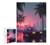 Rompecabezas para Adultos 500 PCS Retro Car on Neon Lit Street Rompecabezas para Adultos Juego De Ingenio Desafío Difícil 500 PCS