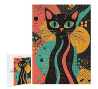 Rompecabezas para Adultos 500 PCS Retro Cat Art Print Vibrant Black Cat Bold Abstract Pop Art Print Rompecabezas para Adolescentes Juego De Ingenio Análisis Y Lógica 500 PCS