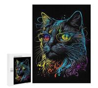 Rompecabezas para Adultos 500 PCS Retro Cat Art with Glasses Rompecabezas para Adultos Juego De Ingenio Desafío Difícil 500 PCS