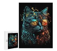 Rompecabezas para Adultos 500 PCS Retro Cat Wearing Glasses Rompecabezas para Adultos Juego Práctico Mejora La Memoria Regalos para Amigos Y Familiares 500 PCS