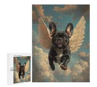 Rompecabezas para Adultos 500 PCS Rompecabezas Black French Bulldog with Angel Wings Pet Loss Tribute Rompecabezas para Adultos Juguete Decoración De Pared Aliviador del Estrés Difícil Y Desafiante 5